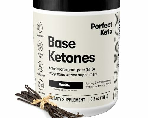 Perfect Keto Exogenous Ketones Powder, BHB Salts Supplement for Ketosis & Fasting, Plus Electrolytes for Hydration, Caffeine Free Energy, Keto Diet, Focus & Workout Support, Vanilla, 6.7 oz