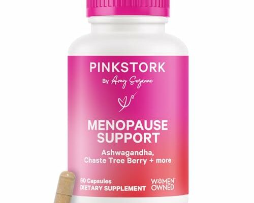 Pink Stork Menopause Supplements for Women - 9 Clinically-Studied Herbs for Perimenopause, Hot Flashes, and Hormone Balance - Ashwagandha, Vitex, Maca Root, Black Cohosh - 60 Capsules