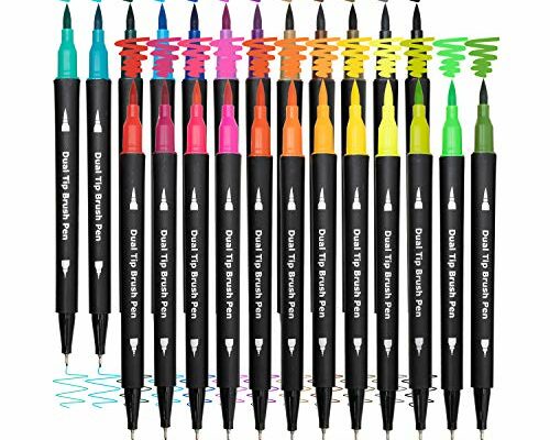 Piochoo Dual Brush Marker Pens,24 Colored Markers,Fine Point and Brush Tip for Kids Adult Coloring Books Bullet Journals Planners,Note Taking Coloring Writing