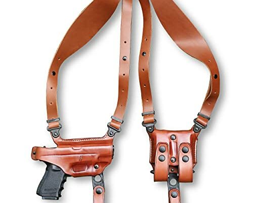 Premium Leather Horizontal Shoulder Holster System with Double Magazine Carrier for Sigg P320 X-Carry 9mm 3.9" Barrel, Right Hand Draw, Brown Color #1394#