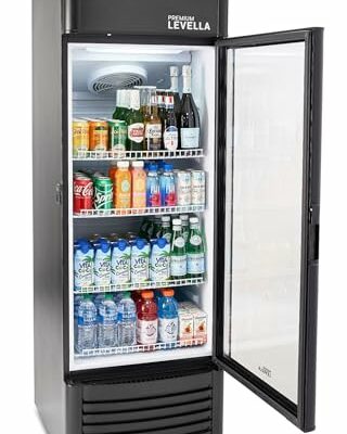 PremiumLevella PRF907DX Glass Door Display Refrigerator 9.0 cu ft Commercial Beverage Cooler Merchandiser With Customizable Lightbox - Black