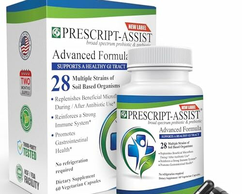 Prescript-Assist Prebiotics & Probiotics for Digestive & Immune Health with Pea Protein Advanced - Plant-Based 28 Strains Soil Microflora - Vegan, Supports Muscle Recovery & Gut Health, 90 Capsules