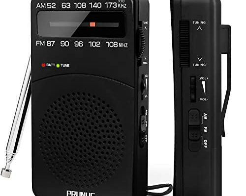 PRUNUS J-166 Portable Radio AM FM, Battery Operated Radio with Tuning Light, Back Clip, Excellent Reception, AM FM Radio Portable, Transistor Radio