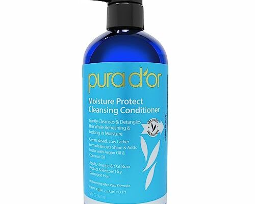 PURA D'OR 16 Oz Moisture Protect Cleansing Conditioner - Low Lather - Detangles & Restores Hair with Argan Oil, Lavender & Other Select Natural Ingredients, No Sulfates - All Hair Types - Men & Women