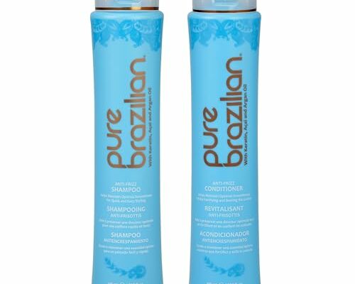 Pure Brazilian Anti-Frizz Daily Shampoo & Conditioner, Salt-Free & Color Safe, Enriched with Keratin, Argan Oil & Acai, 13.5 Ounce (400 Milliliter)