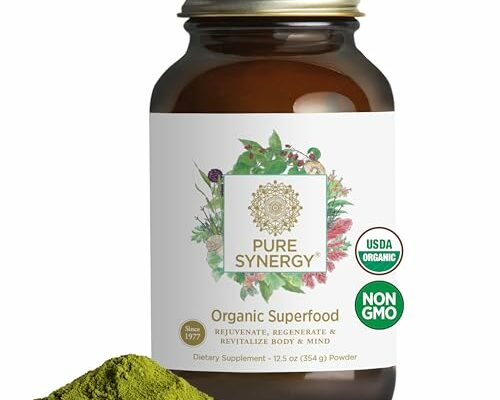 PURE SYNERGY Organic Superfood Powder | Organic Green Superfood Powder | Whole Food Supplement with Organic Greens, Spirulina and Mushrooms | For Energy, Healthy Aging, and Immune Health (12.5 ounces)