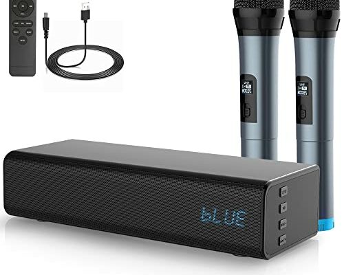 Pyle Experience Immersive Sound with Pyle Bluetooth Soundbar - 20W Mini Sing Bar Audio System w/ 2 Wireless Microphones & Remote Control for Home Theater, Gaming, Projector - USB/AUX Compatible