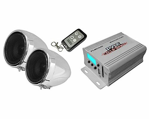 Pyle Motorcycle Speaker and Amplifier System - 100 Watt Weatherproof w/Two 3" Waterproof Speakers, AUX in - Handlebar Mount ATV Mini Stereo Audio Receiver Kit Set - Also for Marine, Boat - PLMCA40