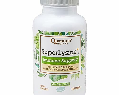 Quantum Health Super Lysine+ / Advanced Formula Lysine+ Immune Support with Vitamin C, Echinacea, Licorice, Propolis, Odorless Garlic (180 Tablets), Packaging may vary