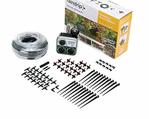 Raindrip R560DP Automatic Drip Irrigation Watering Kit with Customizable Timer for Containers and Hanging Baskets, Waters up to 20 Plants, Includes 20 PC Drippers, Black