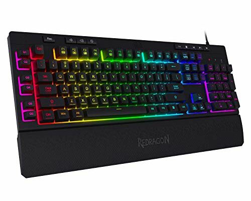 Redragon K512 Shiva RGB Backlit Membrane Gaming Keyboard with Multimedia Keys, Linear Mechanical-Feel Switch, 6 Extra On-Board Macro Keys, Dedicated Media Control, Detachable Wrist Rest