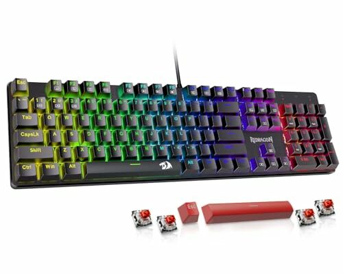 Redragon Mechanical Gaming Keyboard, Wired Mechanical Keyboard with 11 Programmable Backlit Modes, Hot-Swappable Red Switch, Anti-Ghosting, Double-Shot PBT Keycaps, Light Up Keyboard for PC Mac