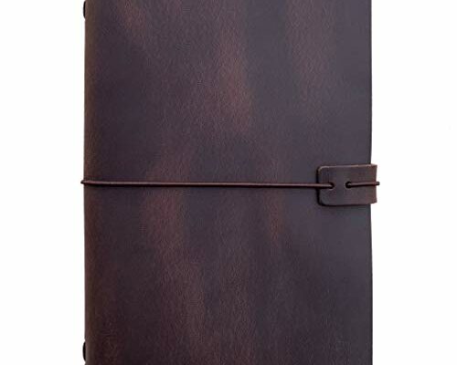 Refillable Leather Travelers Notebook -A5 Travel Journal with Lined Insert, 8.5 x 5.5 Inches, Dark Brown