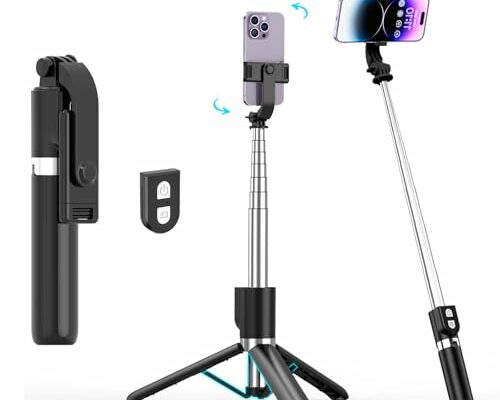 Reinforced Selfie Stick with Remote, Cell Phone Tripod Holder for iPhone 15/14/13/12/11/X/8/7, Galaxy S23/S22/S21/S20/Note/Z Flip, Pixel, OnePlus, Travel Phone Mount for Filming Video Recording