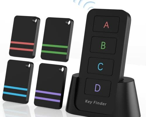 Remote Control Finder, Pack of 4 Find My Keys Device | Stick on Remote Finder Beeper, Tracker Tags for Car Keys and Phones | 120Ft Range 80dB RF Key Locator, Lost Key Finders That Make Noise