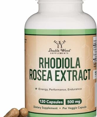 Rhodiola Rosea Supplement 500mg, 120 Vegan Capsules (Third Party Test, Gluten Free, 3% Salidrosides, 1% Rosavins Extract) for Performance, Calming, Motivation by Double Wood