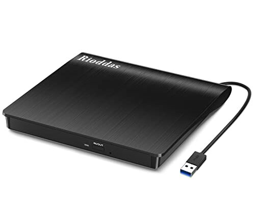 Rioddas External CD/DVD Drive for Laptop, USB 3.0 CD DVD Player Portable +/-RW Burner CD ROM Reader Writer Disk Duplicator Compatible with Laptop Desktop PC Windows Apple Mac Pro MacBook Linux