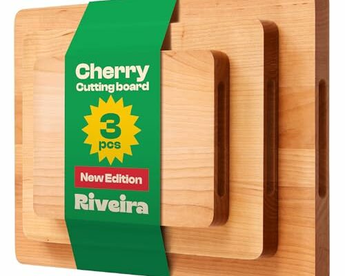 Riveira Cherry Wood Cutting Board – Versatile And Durable: Set Of 3 Pcs Rectangular Wooden Cutting Board – Natural Wooden Cutting Boards For Kitchen – Complete Cherry Wooden Chopping Board