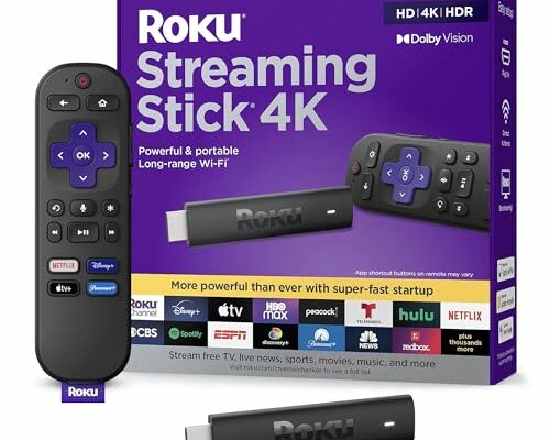 Roku Streaming Stick 4K | Portable Roku Streaming Device 4K/HDR/Dolby Vision, Roku Voice Remote, Free & Live TV