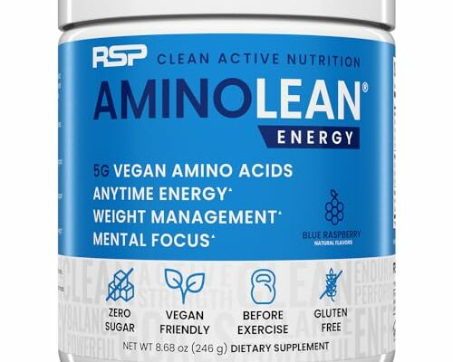 RSP NUTRITION AminoLean Pre Workout Powder, Amino Energy & Weight Management with Vegan BCAA Amino Acids, Natural Caffeine, Preworkout Boost for Men & Women, 30 Serv