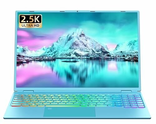 Rumtuk 16" Blue Laptop,Ultra-Narrow bezels 2.5K QHD(2560x1600) IPS,in tel N95 (Up to 3.4Ghz),16G RAM 1T SSD, Color Backlit KB, Fingerprint,Type-C/HDMI/WiFi/HDD Expand, Win 11 PC for Business Study