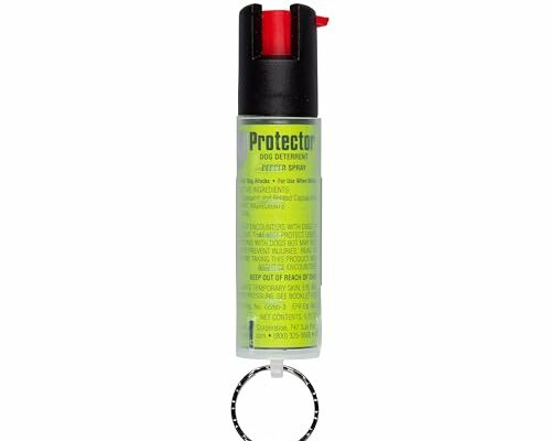 SABRE Protector Dog Pepper Spray with Key Ring, 14 Bursts, 12-Foot (4-Meter) Range, Humane Dog Attack Deterrent for Aggressive Dogs, Max Strength Allowed By EPA Dog Spray Self Defense, 0.75 fl oz