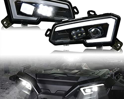 SAUTVS LED Headlight Assembly for Polaris Sportsman, LED Head Lights Front Lamp with High-Low Beams DRL Halo Rings for Polaris Sportsman XP 1000 850 570 450 2017-2025 Accessories, Replace OEM# 2884859