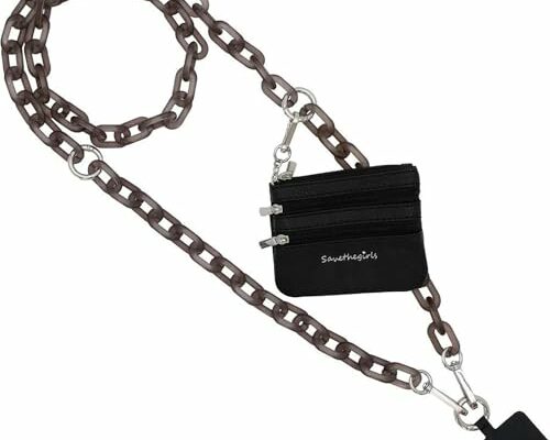 Save the Girls Clip and Go Phone Chain with Pouch (Black - Black Pouch) – Stylish Phone Lanyard Crossbody with Wallet for Women, Hands-Free Carrying and Adjustable Crossbody Chain Strap