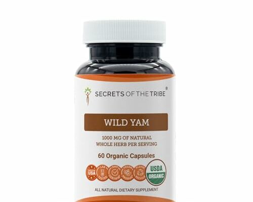 Secrets of the Tribe Wild Yam USDA Organic Capsules 1000 mg Responsibly farmed Wild Yam (Dioscorea Villosa) Dried Root, Hormone Support Supplement (60 Capsules)