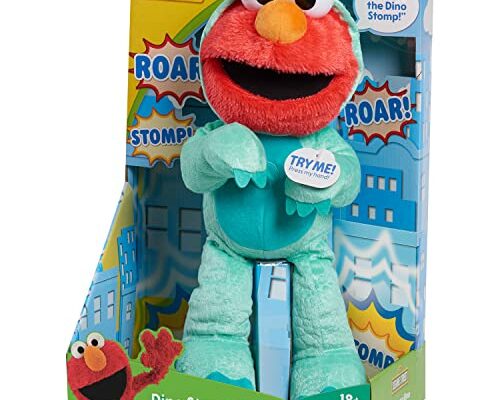 SESAME STREET Dino Stomp Elmo 13-Inch Plush Stuffed Animal Sings and Dances, Kids Toys for Ages 18 Month by Just Play