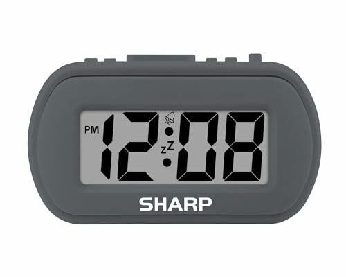 Sharp Digital Alarm Clock – Tactile Plastic Case with Soft Rubberized Finish - Battery Operated – Blue Backlight on Demand – Ascending Alarm – Easy to Use – Charcoal Black