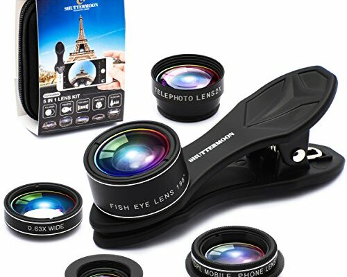 SHUTTERMOON Upgraded Phone Camera Lens Kit (5 in 1) - Macro Lens+Super Wide Angle Lens+Telephoto Zoom Lens+198 Fisheye Lens+CPL for iPhone, Pixel, Samsung, Android, Smartphones