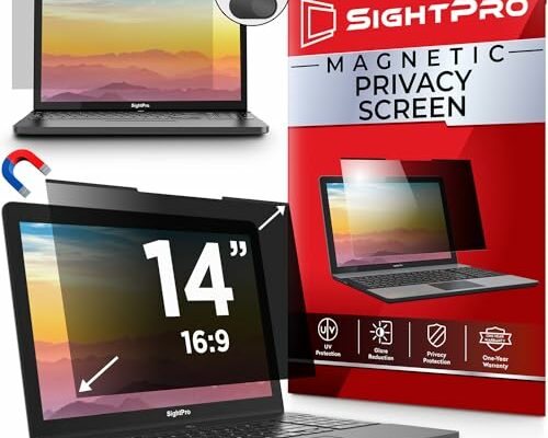 SightPro Magnetic Laptop Privacy Screen 14 Inch 16:9 - Removable Computer Privacy Filter Shield and Protector