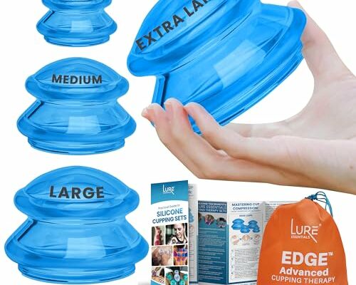 Silicone Cupping Therapy Set Professional Massage Cupping Cups for Cupping Therapy 4 Cup Kit for Massage, Myofascial Release, Cellulite Reduction (Lure Blue)