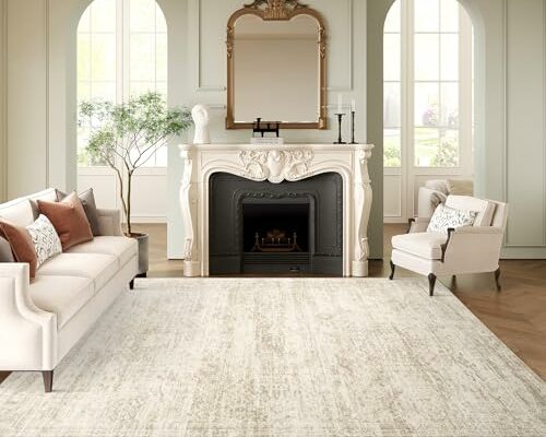 Soalmost Washable Area Rug 8x10, Large Soft Rugs for Living Room Vintage Beige Rug 8x10 Area Rugs for Bedroom Dining Room Non-Slip Stain Resistant Under Table Rug