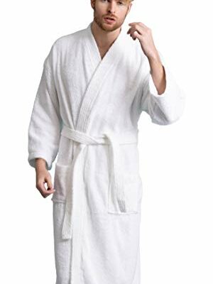 Soft Touch Linen Men's Robe, Turkish Terry Bathrobe, 100% Cotton Kimono Spa Bathrobe