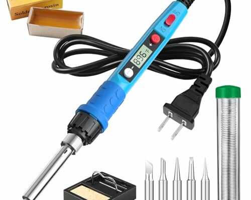 Soldering Iron Kit, 80W 110V LCD Digital Soldering Welding Iron Kit with Ceramic Heater, Portable Soldering Kit with 5pcs Tips, Stand, Solder Tube, Sponge, Solder Paste,for Metal,Electric, DIY