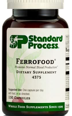 Standard Process Ferrofood - Whole Food Antioxidant, Healthy Blood and Hemoglobin with Cyanocobalamin, Acerola, Shiitake, Rice Bran, Organic Carrot, Alfalfa, Spanish Moss - 150 Capsules