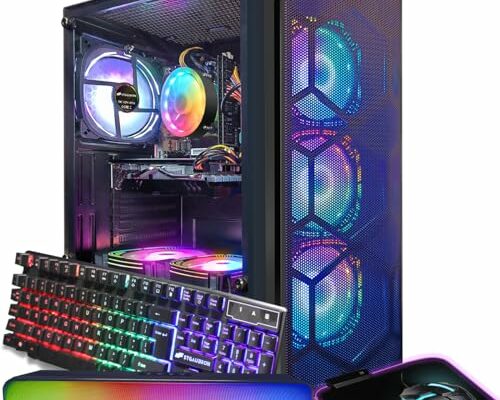 STGAubron Gaming PC Desktop Computer, Intel Core I7 up to 3.9 GHz, Radeon RX 580 8G, 16G RAM, 512G SSD, WiFi, Bluetooth 5.0, RGB Fan x6, RGB BT Sound Bar, Windows 10 Home