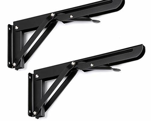 Sumnacon Sturdy Folding Shelf Brackets - Heavy Duty Metal Triangle Table Bench Folding Shelf Bracket 10 Inch, 2 Pcs Folding Shelf Hinge Wall Mounted, Max Load 132lb (Black)