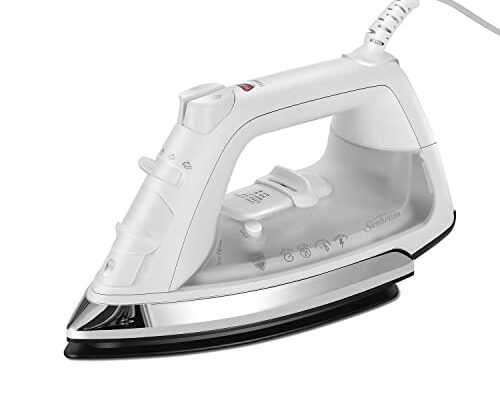 Sunbeam Classic Steam Iron, 1200 Watt, Mid-size Anti-Drip Nonstick Soleplate, Horizontal or Vertical Shot of Steam with 8' 360-Degree Swivel Cord and 3-Way Auto Shut-Off, White