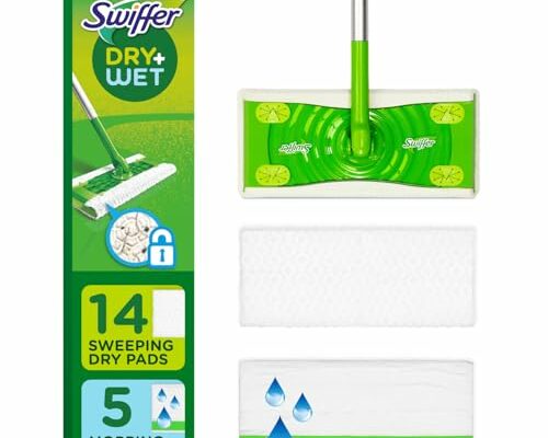 Swiffer Sweeper 2-in-1 Dry + Wet Floor Mopping and Sweeping Kit, Multi-Surface Kit for Floor Cleaning, Kit Includes 1 Sweeper, 14 Dry Sweeping Cloths, 5 Wet Mopping Cloths