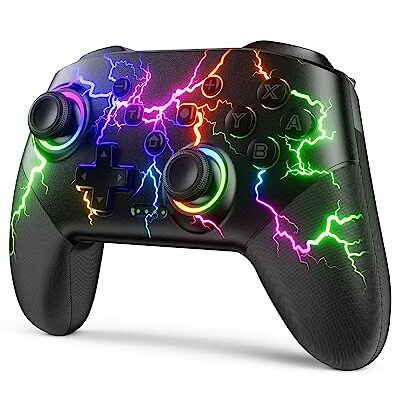 Switch Controller Compatible with Switch/Switch Lite/Switch OLED/Windows/iOS/Android, RGB Lightning Programmable 1000mAh Wireless Switch Pro Controller with One Key Pairing Wake Up Turbo Vibration