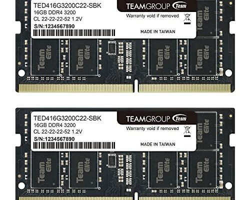 TEAMGROUP Elite DDR4 32GB Kit (2 x 16GB) 3200MHz PC4-25600 CL22 (2933MHz or 2666MHz)Unbuffered Non-ECC 1.2V SODIMM 260-Pin Laptop Notebook PC Computer Memory Module Ram Upgrade - TED432G3200C22DC-S01