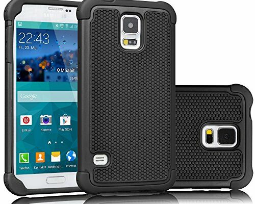 Tekcoo Galaxy S5 Case, [Tmajor] Sturdy [Black/Black] Shock Absorbing Hybrid Rubber Plastic Impact Defender Rugged Slim Hard Case Cover Bumper for Samsung Galaxy S5 S V I9600 GS5 All Carriers