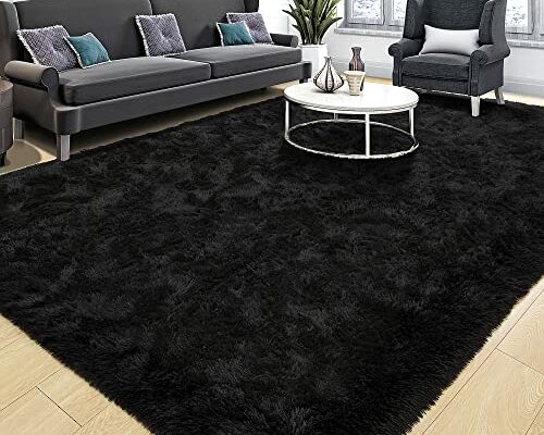 Tepook Super Soft Fluffy Rug for Bedroom, Modern Shaggy Rug Fuzzy Kids Rug for Living Room, Plush Indoor Nursery Home Decor Rug with Non-Slip Bottom, Black, 4 X 6 Feet