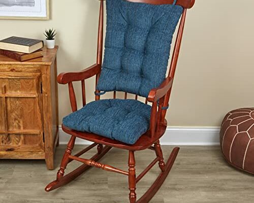 The Gripper Twill Jumbo XL Non-Slip Rocking Chair Cushion Set with Thick Padding, Includes Seat Pad & Back Pillow with Ties for Indoor Living Room Rocker, 17x17 Inches, 2 Piece Set, Sapphire