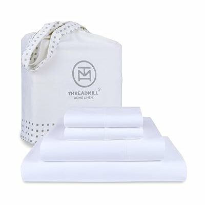 Threadmill Luxury 800 Thread Count King 100% Cotton Sheets - Hotel White Sateen Weave Bed-Sheets, Better Than Egyptian Cotton, 4 Pc Solid Soft Bed Set, Fits 16" Deep Pocket