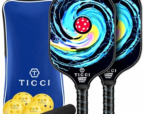 TICCI Pickleball Paddles, USAPA Approved Pickleball Paddles Set of 2, Lightweight Fiberglass Surface Pickleball Set, 4 Pickleballs, 1 Carry Bag & Mesh Bag, Pickle Ball Paddle Gifts for Men Women