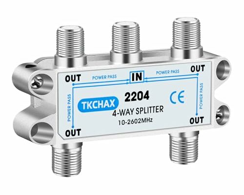 TKCHAX 4 Way Coaxial Cable Splitter,Support 10-2602MHz, RG6 Compatible, Nickel-Plated for Cable Splitter,Work with CATV, Satellite TV,Antenna System and MoCA Configurations